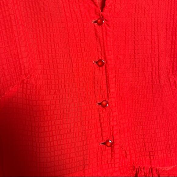 Vintage 1940s Gail Whitney Button Up Midi Dress Sheer Textured Cherry Red - Picture 5 of 10